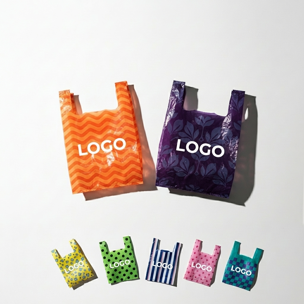 Standard Plastic Shopping Bags with Integrated Handles for Retail and Events