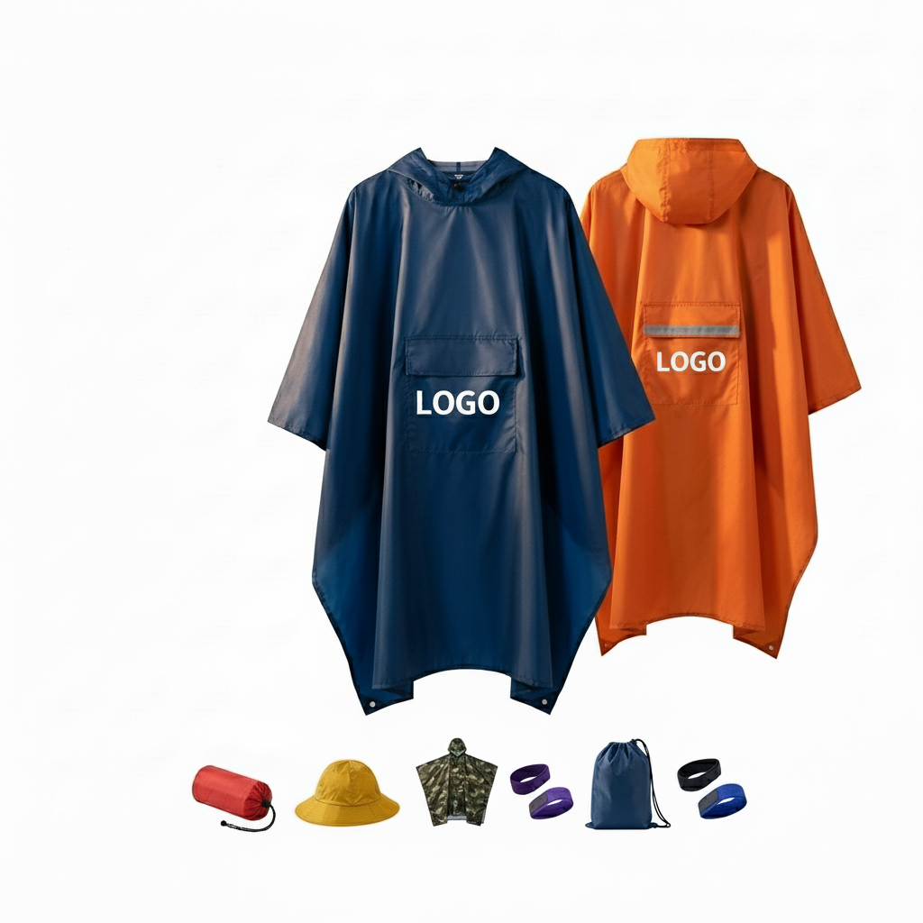 Unisex All-Weather 3-in-1 Hooded Rain Poncho with Umbrella Pocket