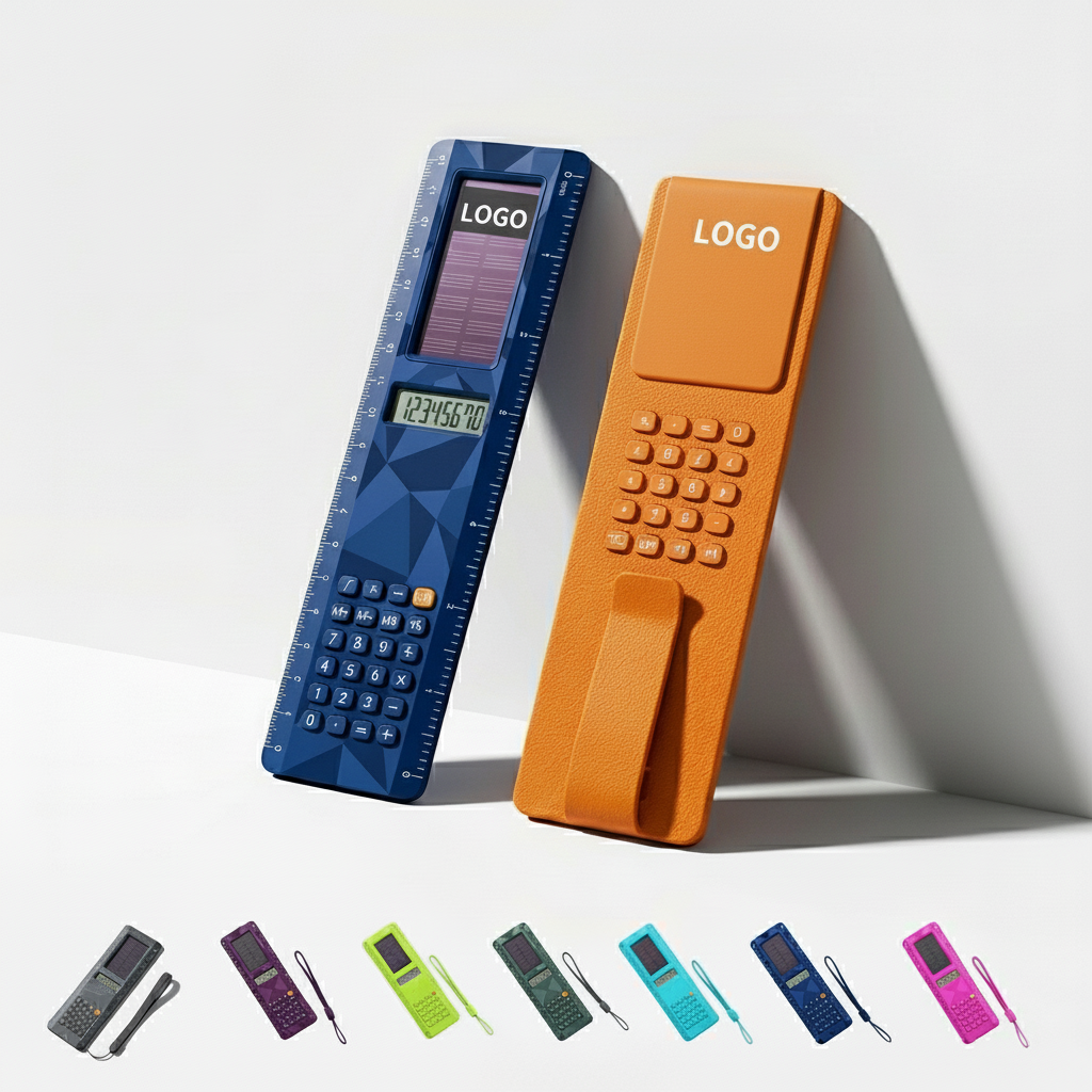 Multifunctional Solar Calculator with Integrated Ruler, Protractor & Magnifying Lens