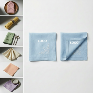 Assorted Cotton Linen Dinner Napkins with Embroidered & Lace Designs